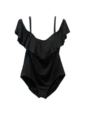 Jantzen Womens Size 16 Ruffle Off the Shoulder Swimsuit One Piece Black